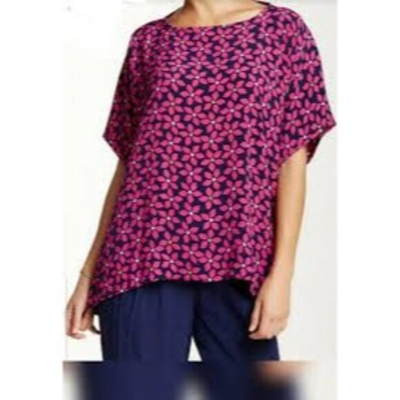 Diane von Furstenberg DVF Pink Navy Floral Top Small - Picture 1 of 5